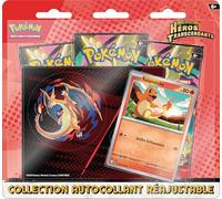 Pokémon : Collection Autocollant réajustable Méga-Évolution - Héros Transcendants - Salamèche (1 Carte Promo Brillante et 3 boosters)
