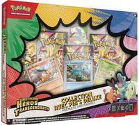 Pokémon : Collection avec pin’s Deluxe Premiers Partenaires Méga-Évolution - Héros Transcendants (3 Cartes Promo Brillantes, 1 pin’s Deluxe et 5 boosters)