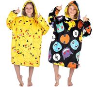 Pokemon - Couverture à capuche réversible surdimensionnée pour enfants super douce double face Pikachu polaire à capuche cadeau pour garçons - Taille unique - Noir/jaune