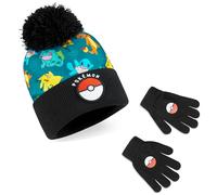 Pokémon Ensemble Bonnet Echarpe Gant Garçon ou Bonnet Gant Enfant, Accessoires d'Hiver Garçon Pikachu, Idée Cadeau Anime (5-8 Ans, Noir/Bleu, 2 Pcs)