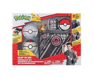 Pokémon Ensemble Ceinture à munitions Évoli Clip ‹N› Go - Figurine de Combat Évoli de 5 cm avec Ceinture et Sac Clip ‹N› Go, Plus Accessoires Honor Ball et Chrono Ball