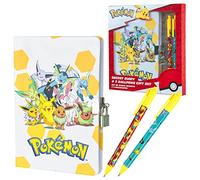 Pokémon Ensemble de Fournitures de Papeterie - Journal Avec Cadenas, Carnet, Trousse, Stylos (Ensemble de Cahier Jaune/Blanc)