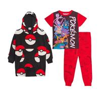 Pokémon Ensemble Pyjama 3 pièces pour Enfant, Sweat à Capuche surdimensionné, Couverture Polaire et Pyjama Assorti.
