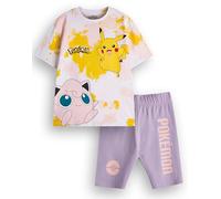 Pokémon Ensemble T-Shirt & Short Fille | Tie Dye Enfant Manches Courtes Graphic Tee & Short De Cyclisme Violet Tenue Complète | Ensemble de vêtements Pikachu Jigglypuff | Jeu, série télévisée, film