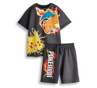 Pokemon Ensemble T-Shirt & Short Garçon | Enfants gris foncé à manches courtes graphique Tee & Bottoms Clothing Bundle | Pikachu Dracaufeu Pokeball Tenue complète assortie | Jeu, série télévisée