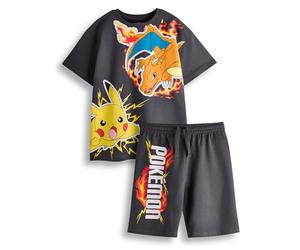Pokémon Ensemble T-Shirt & Short Garçon | Enfants gris foncé à manches courtes graphique Tee & Bottoms Clothing Bundle | Pikachu Dracaufeu Pokeball Tenue complète assortie | Jeu, série télévisée