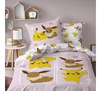 Pokemon EVOLI Parure de lit Enfant | 100% Coton | Oeko-TEX | Housse de Couette 140x200cm + Taie d'oreiller 63x63cm | Imprimé Fille | Rose