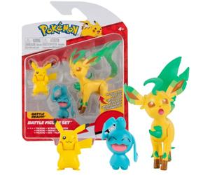 Pokémon Figurine Jouet 3-Pack - Pikachu, Wynaut & Leafeon - Figurines Pack 5-8 cm - Nouvelle Vague 2022 - sous Licence Officielle Jouet