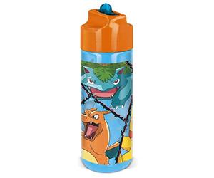 Pokémon gourde pour enfants 540 ml - bouteille transparente avec paille et paille rabattable - sans BPA et sans phtalates - bouteille d’eau en plastique pour l’école, la garderie