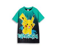 Pokémon Haut de Bain pour garçons Pikachu en Vert | Tee-Shirt Graphique à Manches Courtes | Vêtements de Plage Classiques de Dessin animé | Maillots de Bain à Enfiler à col Rond - 10-11 Ans