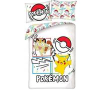Pokémon Housse de Couette 140x200 + Taie Microfibre Pikachu Miaouss Cadeau | Parure de lit réversible 1 personne | Microfibre douce séchage rapide Oeko-Tex | Licence Pokémon | 4-12 | Cadeau