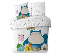 Pokemon - Housse de Couette Pokémon 1ère génération 200x200 cm + 2 Taies d'oreiller 63x63 cm - 100% Coton - Blanc