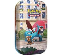 Pokémon - Jeu de Cartes à Collectionner : Mini boîte en étain Illumina City : Brutalanda & Leufeo (2 boosters, 1 Carte illustrée et 1 Feuille d'autocollants)