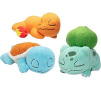 Pokémon Lot de 3 peluches Carapuce endormi, Charmande, Bulbasaur, sous licence officielle - Jouet en peluche doux authentique - Cadeau de Pâques pour enfants, garçons, filles
