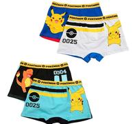 Pokemon Lot de 4 boxers pour garçon, motif Pikachu, coton, taille 104-140, licence officielle