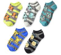 Pokémon Lot de 5 paires de chaussettes No Show pour garçon, Rayures grises assorties, Sock sizes 9-11