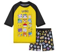 Pokémon Maillot de Bain Enfant, 2 Pcs Rashguard Manches Courtes et Short de Bain (9-10 Ans, Jaune/Noir)