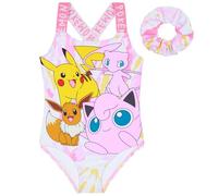 Pokémon Maillot de Bain Fille Une Pièce avec Chouchou Cheveux Pikachu Maillot de Bain Enfant et Ado pour Piscine Plage Vacances (4-5 Ans, Rose)