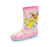 Pokémon Bottes Wellington Filles | Bottes en caoutchouc pour enfants avec impression de personnages Pikachu, Évoli et Jigglypuff en rose | Bottes en Caoutchouc Résistantes à l'Eau avec Effet Marbre