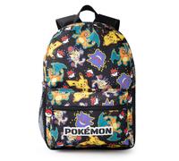 Pokémon Sac à dos Pikachu Charizard Gengar Meowth en noir | Personnage pour enfants All Over Print Bag | Bretelles réglables, poche avant et support en filet