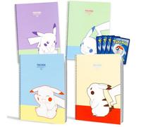 Pokemon Notebooks Set - Bundle Includes 4 Pikachu Spiral Notebooks for Kids Plus Trading Cards | Pokemon School Supplies for Girls, Boys, Kids