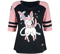 Pokémon Nymphali Femme T-Shirt Manches Longues Noir/Rose L 100% Coton Large