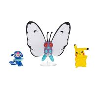 Pokémon Pack de 3 Figurines de Combat | Comprend les figurines de combat Popplio et Pikachu de 5 cm et Papilusion de 7,5 cm