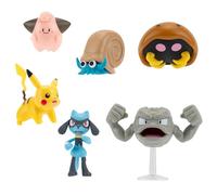 Pokémon Pack de 6 figurines de combat Pokémon - Contient des figurines de combat de 5 cm, Pikachu, Mélo, Riolu, Racaillou, Amonita et Kabuto