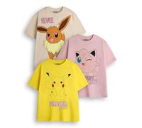 Pokémon Pack de T-Shirts Filles (lot de 3) | Ensemble de T-Shirts Graphiques à Manches Courtes Jaune, Rose & Marron | Ensemble de Vêtements Pikachu Jigglypuff Eevee | Coffret Cadeau Produits Jeu Série