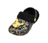 Pokémon Pantoufles en polaire doublée de fourrure pour garçon avec breloque Pikachu - Cadeaux d'anime, chaussures à enfiler noires et jaunes, Noir , 27 EU