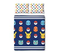 Pokémon Parure de lit Double sous Licence Officielle Motif Badges Pikachu réversible 2 Faces avec taies d'oreiller Assorties | Character World Brands