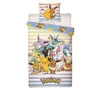 Parure de lit réversible - POKEMON - Pikachu et Evoli - Microfibre - 1 housse de couette 140 x 200 cm + 1 taie 63 x 63 cm