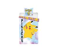 Pokémon Parure de Lit Enfant Pikachu, Housse de Couette Réversible 140x200 cm, Taie d'oreiller 63x63 cm, Certifié Oeko-Tex