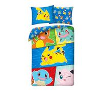Halantex Parure de lit Pokemon, Pikachu et Amis - 2 pièces 140 x 200 cm + 1 taie d'oreiller 70 x 90 cm - 100% coton - Certifié Oeko-Tex - Lit simple