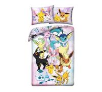 POKEMON Pikachu EEVEE EVOLUTION Parure de lit Housse de couette 140 x 200 cm + taie d'oreiller 70 x 90 cm - Réversible - 100 % polyester - Multicolore
