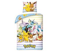 POKEMON Pikachu EEVEELUTIONS EEVEE Parure de lit Housse de couette 140 x 200 cm + taie d'oreiller 70 x 90 cm - Réversible - 100 % polyester - Multicolore