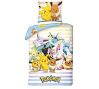 Pokemon Pikachu et amis POK 9820 Parure de lit avec housse de couette 135 x 200 cm et taie d'oreiller 80 x 80 cm Certifié Öko-Tex Taille standard allemande
