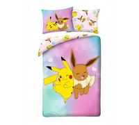 POKEMON PIKACHU et EEVEE - Parure de lit Housse de couette 140 x 200 cm + taie d'oreiller 70 x 90 cm - Réversible - 100 % Polyester - Multicolore