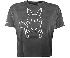 Pokémon Pikachu Femme T-Shirt Manches Courtes Gris M 100% Coton Large
