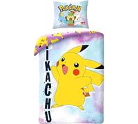 Halantex Parure de lit Pokemon Pikachu 100% coton Housse 140x200 cm + Taie 65x65 cm Lit simple