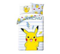 Parure de Lit Pikachu 100% Coton, Housse de Couette Pokemon Réversible 140x200 cm + Taie d'oreiller 65x65 cm