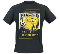 Pokémon Pikachu Kanto Region Tour Homme T-Shirt Manches Courtes Noir S