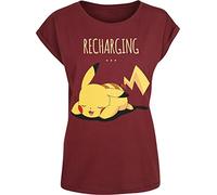 Pokémon Pikachu - Recharging Femme T-Shirt Manches Courtes Bordeaux XL 100% Coton Large