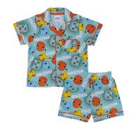 Pokémon, Pikachu, Squirtle, Bulbizarre, Salamèche, 100% Coton, Boutonnage Ensemble de Pyjama à Manches Courtes, Green, 9-10 Ans: 140cm, Vert