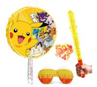 Pokemon Pinata rond, 4 pièces Pokemon Pinata Set-17.58 "Pinata sur le thème Pokemon et bâtonnets masque pour les yeux etc. Fournitures Pokemon Pinata Ensemble de 4 Piñatas