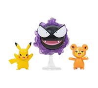 Pokémon – Pack 3 figurines de combat PKW2347 – Teddiursa, Pikachu, Nebulak – Officielles
