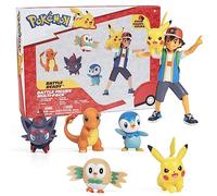 Pokémon PKW3781 - Lot de 6 figurines Battle Action | 11,5 cm Ash & Launching Pikachu, 5 cm Glumanda, Bauz, Plinfa, Zorua - Produit sous licence officielle