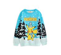 Pokémon Pull de Noël Bleu tricoté pour Enfants | Pull Pikachu Festif - Amusant et Chaleureux | Cadeau de Vacances Parfait pour Les Jeunes entraîneurs
