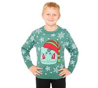 Pokémon Pull de Noel Garcon, Tricoté Sweat de Noel Enfant Mixte - Cadeau Garçon (Vert, 7-8 Ans)