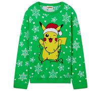Pokémon Pull de Noel Garcon, Tricoté Sweat de Noel Enfant Mixte - Cadeau Garçon (Vert/Jaune, 7-8 Ans)